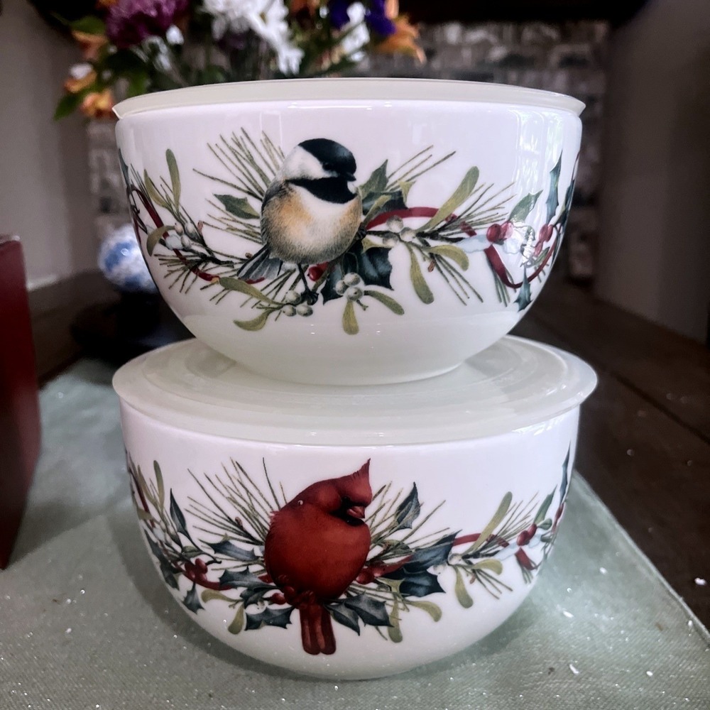 Lenox Winter Greetings Catherine McClung Set Of 2 Bowls Excellent~Original Box - Picture 2 of 11